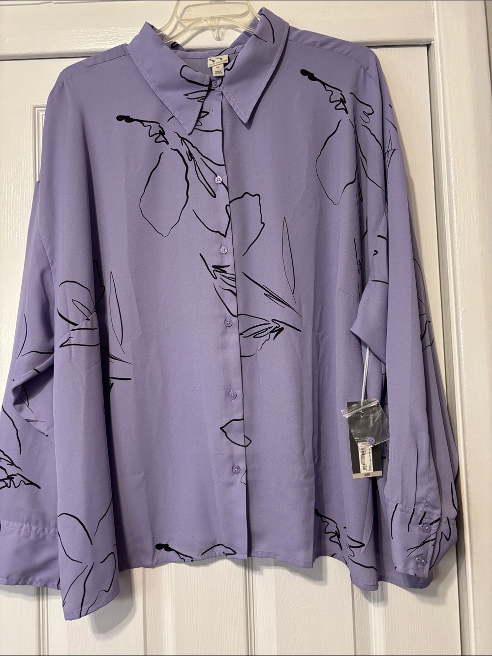 Worthington Lavender Button-Front Floral Print Blouse Plus Size 4x NWT